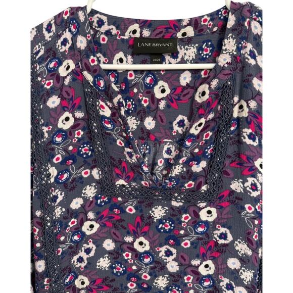 Lane Bryant Purple Floral Long Sleeve Peasant Tunic Women's Plus 22/24 Boho - Picture 2 of 12